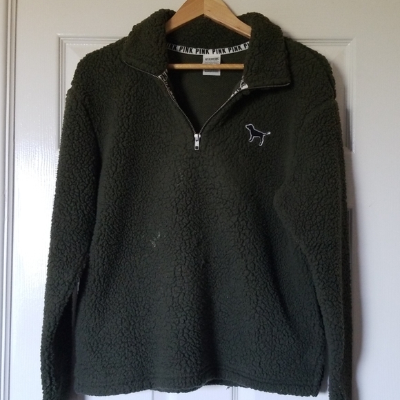 Olive green PINK XS fleece pullover - Picture 1 of 8